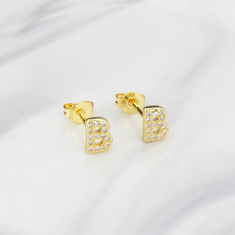 Ins European And American Diamond English Alphabet Letter Earrings