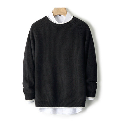 New Round Neck Double-strand Thickened Sweater For Men