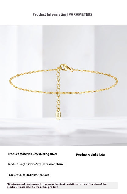 S925 Sterling Silver Anklet Adjustable Snake Chain