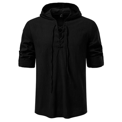 New Medieval Pirate Drawstring Men's Cotton Linen Long Sleeve