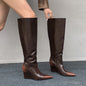Temperament Pointed Cowhide Wedge Large Boots