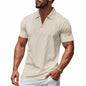 Summer Men's Loose Leisure Sports V-neck Waffle Short Sleeve Lapel Polo Shirt Men