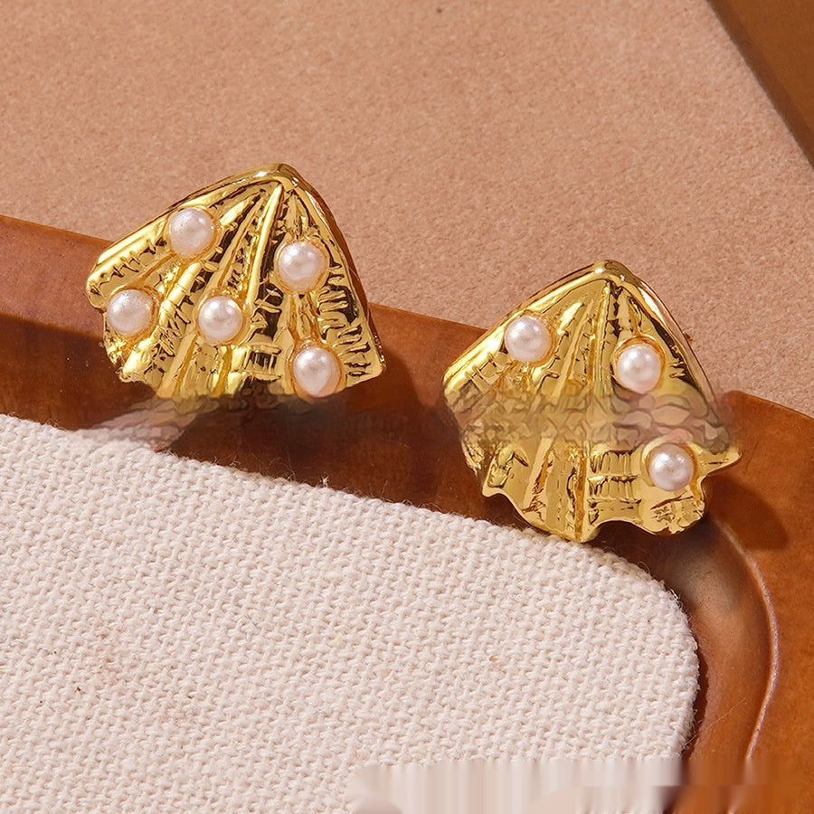 Beach Style Conch Shell Pearl Stud Earrings