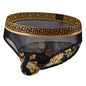 Men's Sexy Mid Waist Briefs Nylon Mesh Floral Print Stitching