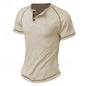 Round Neck Men's Heavy Waffle Casual Henry Short Sleeve