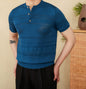 Knitted Henley Shirt American Retro Slim-fit Short Sleeve