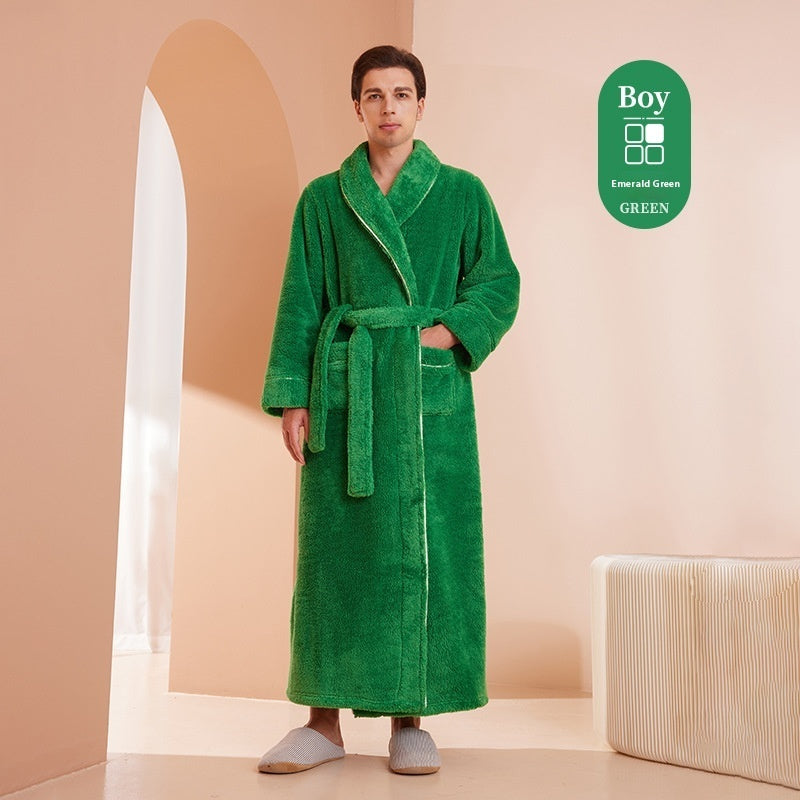 Autumn And Winter Thickened Cotton Velvet Nightgown Men's Winter Plus-sized Plus Size Light Luxury Couple Bathrobe Women's Extended Pajamas
