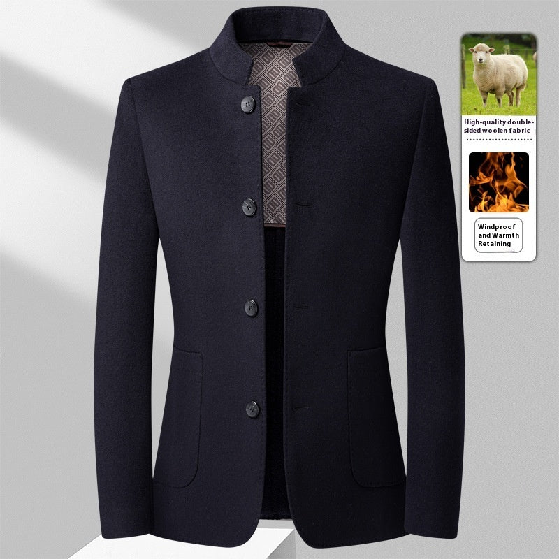 Men's Mid-length Stand Collar Double-faced Woolen Goods Wool Overcoat