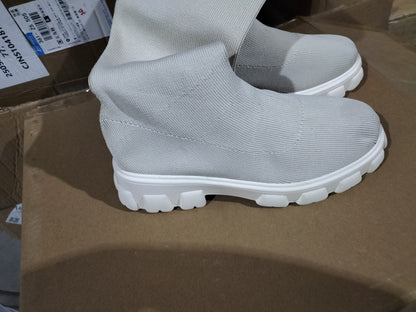 Fashion Knitted Boots Women's Flyweaving Breathable Thick-soled Skinny Boots Winter Fall Shoes