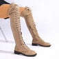 European And American Lace-up Over The Knee Boots Round Head
