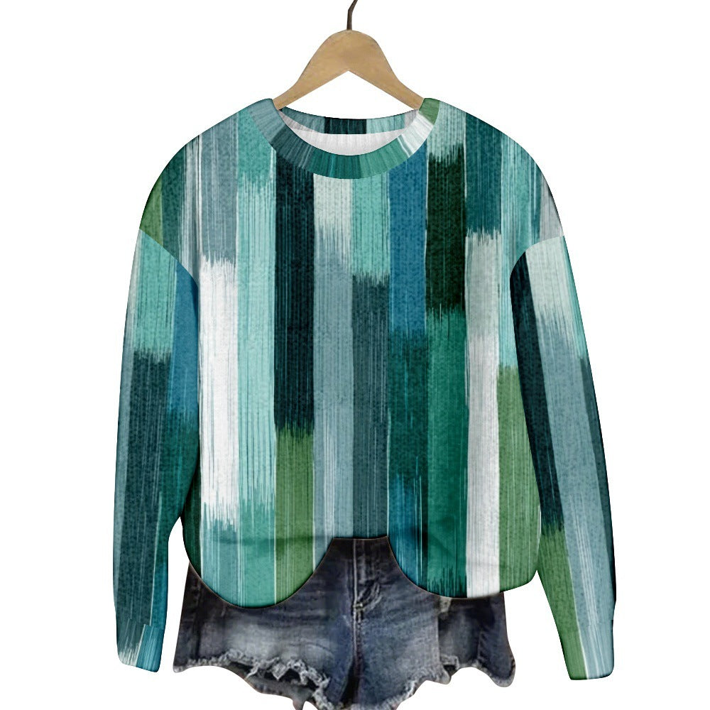 Geometric Color Matching Pattern Elements 3D Printed Casual Women's Round Neck Sweater