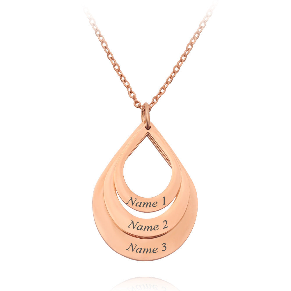 Customized 3 Water Droplet Engraving Name Stainless Steel Jewelry Pendant Necklaces For Women Personalized Gift