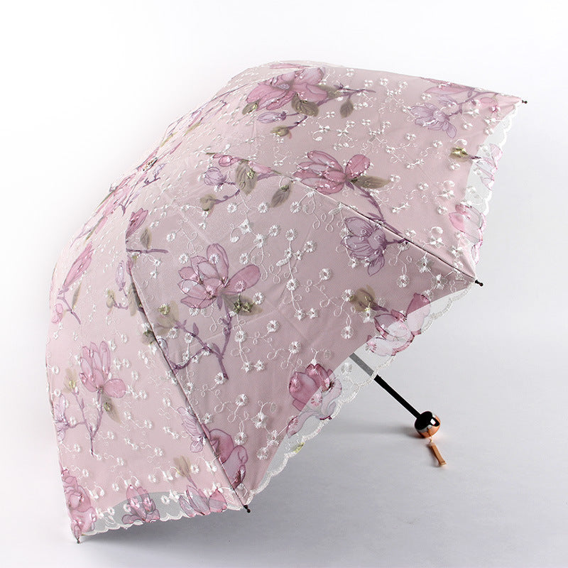 Double Lace Embroidered Umbrellas Storage Umbrella Sunshade