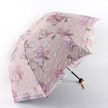 Double Lace Embroidered Umbrellas Storage Umbrella Sunshade