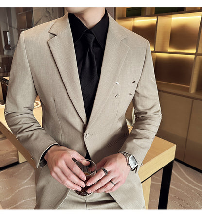 Slim-fit Thin One Button Casual Suit Jacket Men's Two-piece Suit