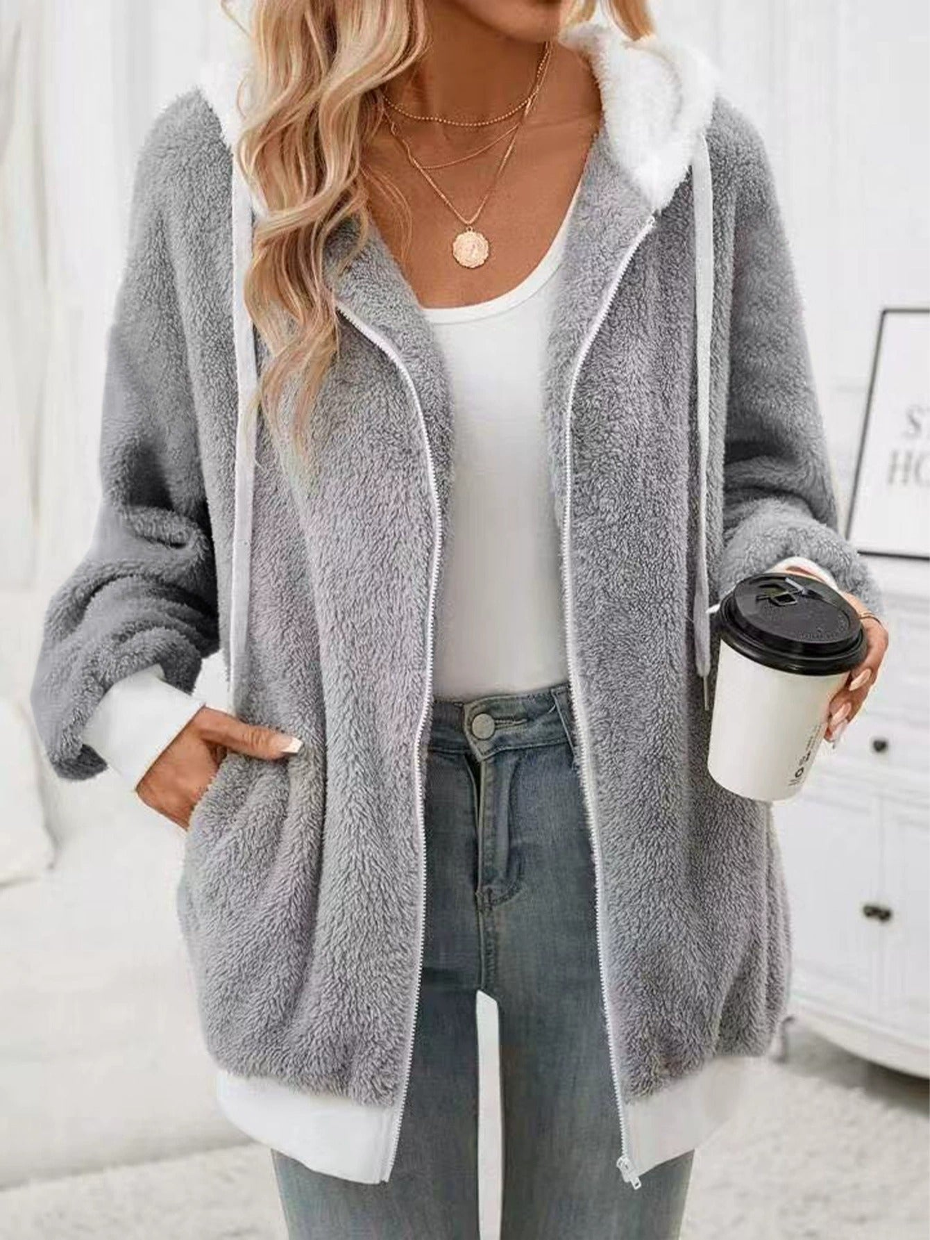 Women's Casual Multicolor Double-sided Plush Zipper Plush Coat