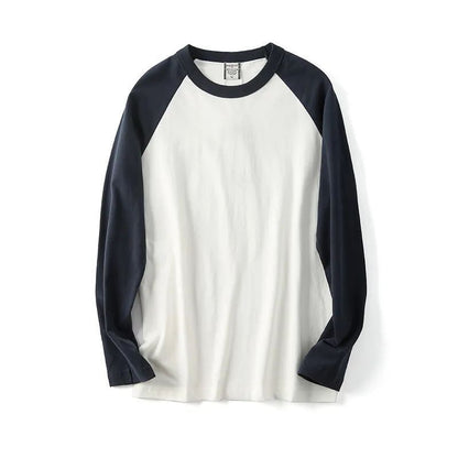 Men's Washed Cotton Retro Casual Round Neck Pullover Bottoming Shirt
