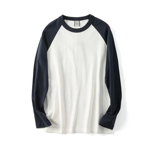 Men's Washed Cotton Retro Casual Round Neck Pullover Bottoming Shirt