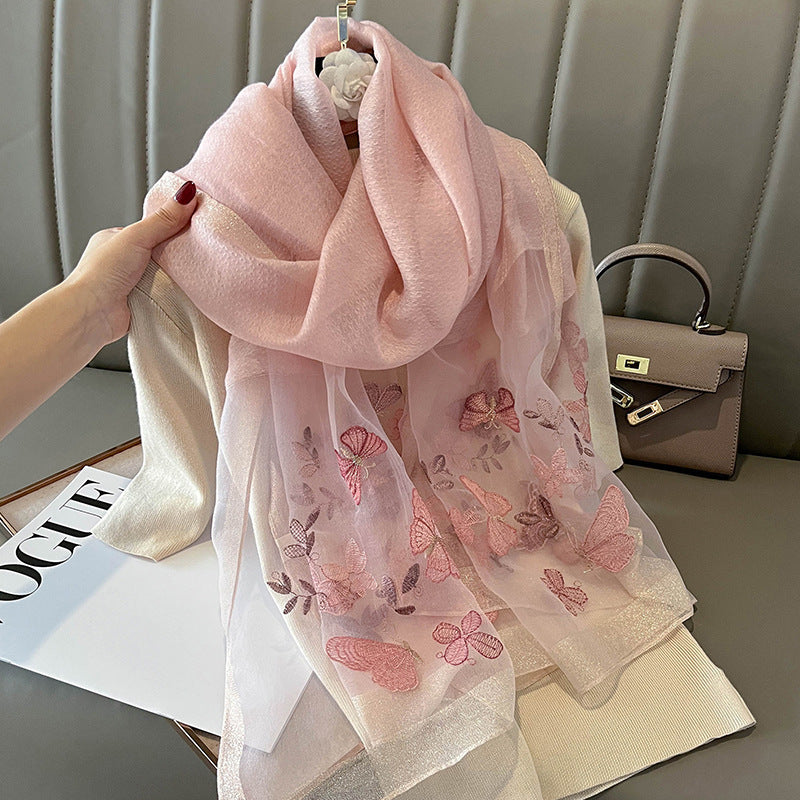 New Fashion Embroidered Long Silk Wool Scarf For Women