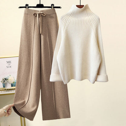 Sweater Lace-up Cropped Drooping Wide Leg Pants Suit