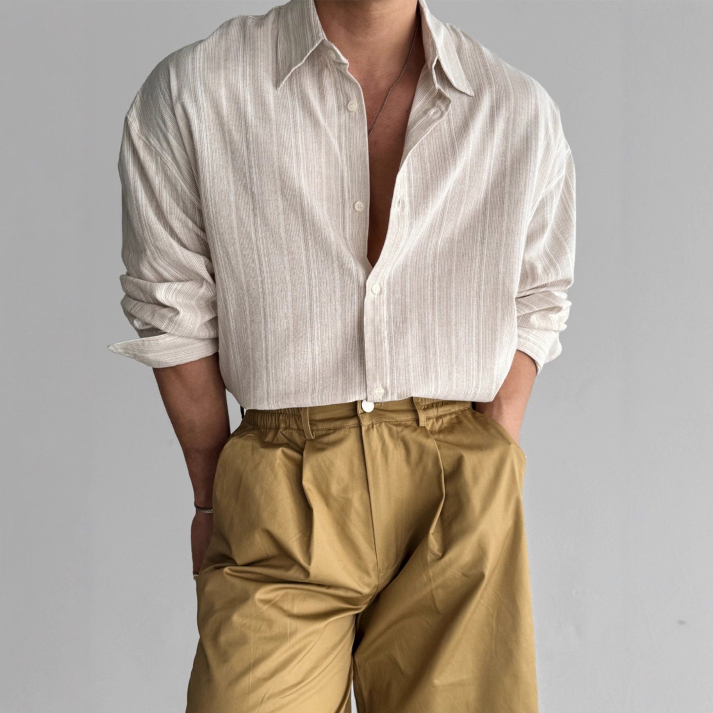 Men's Casual Korean Style Loose Vintage Striped Shirt