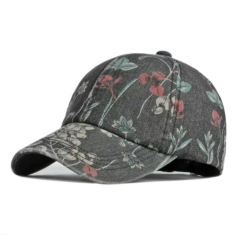 Denim National Advance Flower Printed All-matching Baseball Cap