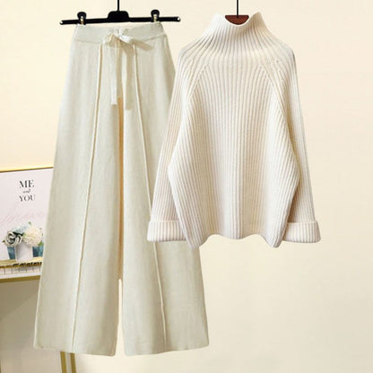 Sweater Lace-up Cropped Drooping Wide Leg Pants Suit