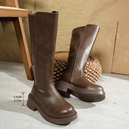 Autumn And Winter Europe And America Knee-high Thick-soled Round-toe High-top Women's Boots