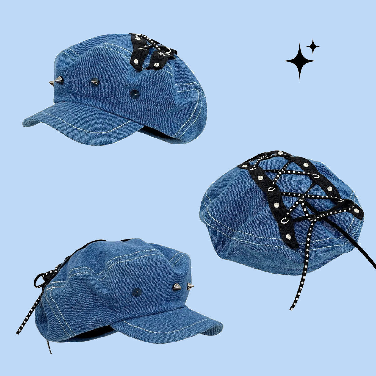 Denim Octagonal Cap Women's New All-match Plain Face Fashion Small Face