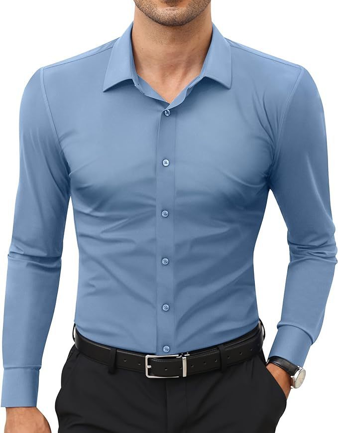 Full Elastic Force Shirt Men's Clothing Long Sleeve Shirt