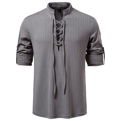 Men's Casual Long Sleeve Drawstring Design T-shirt