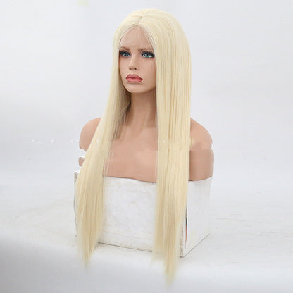 Women's Gold Front Lace Hand Hook Wig Long Straight Hair Cover
