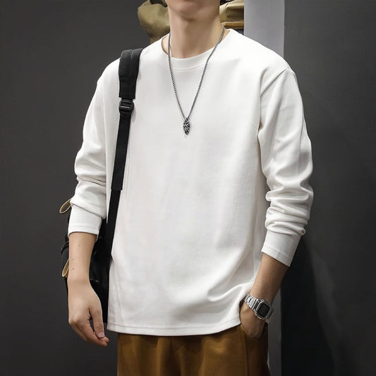 Men's Round Neck Thickened Inner Bottoming Shirt Solid Color Loose-fitting Versatile Top