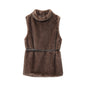 Elegant Women's Sleeveless Belt Turtleneck Top