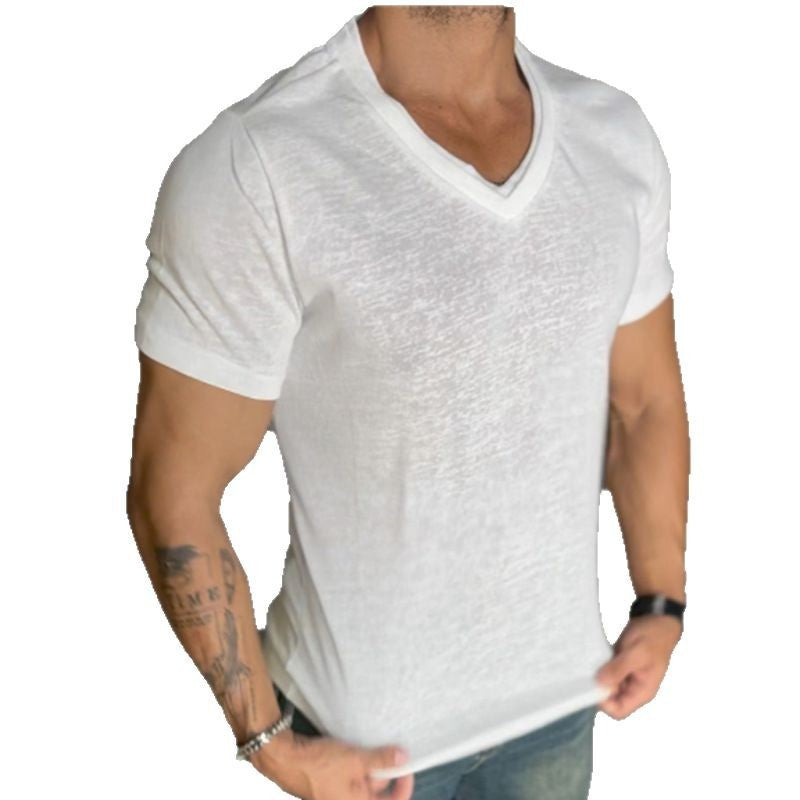 Men's Classic Double V-neck Ice Short-sleeved T-shirt