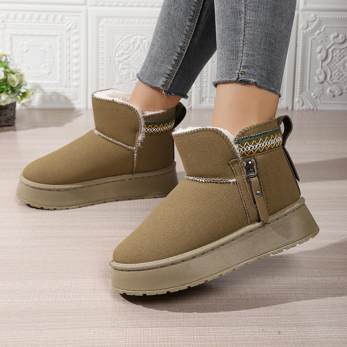 Side Zipper Thick Sole Height Increasing Snow Boots For Women
