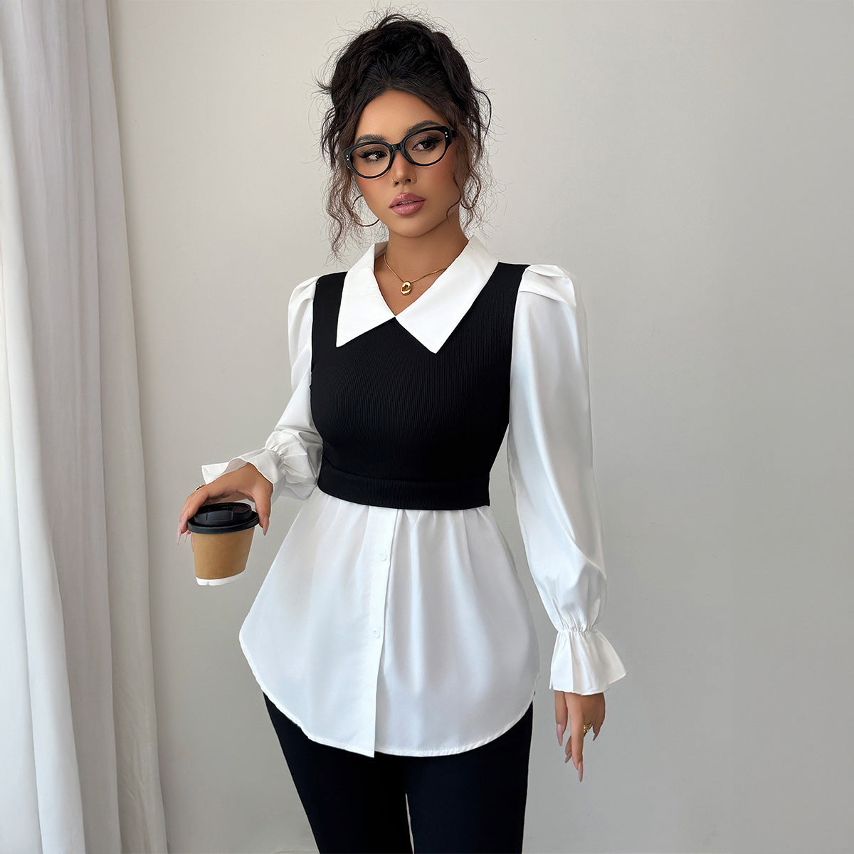 Simple Style Fake Two Pieces Shirts Vest