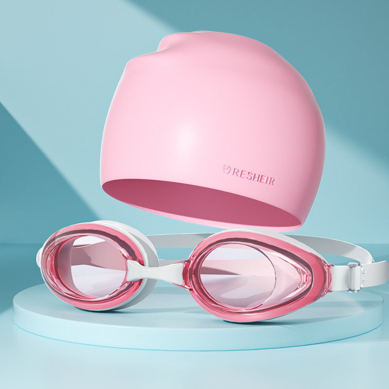 Large Frame HD Waterproof Anti-fog Swimming Goggles Swimming Cap