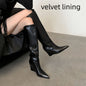 Temperament Pointed Cowhide Wedge Large Boots