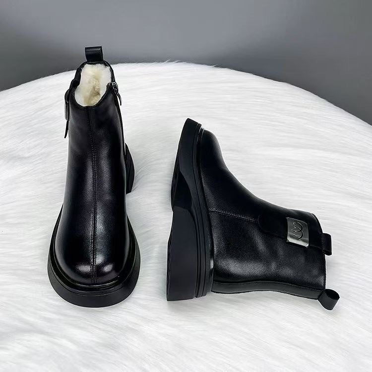 Winter Soft Leather Soft Sole Snow Boots For Women