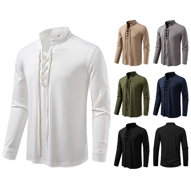 Men's Casual Long Sleeve Drawstring Design T-shirt