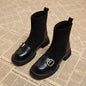 Retro British Style Versatile Slim Boots Brown Sock Boots