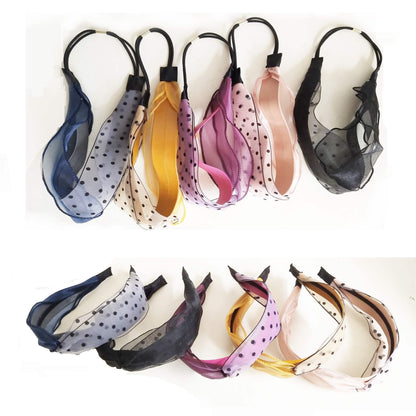 Polka-dot Mesh Contrast Color With Wavy Cross Hairband