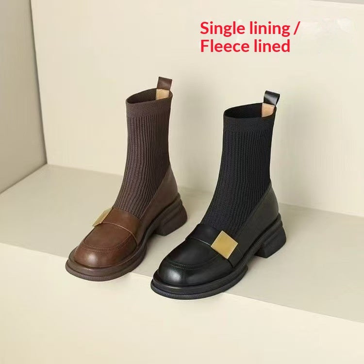 Mid-heel Retro New Loafer Ankle Boots