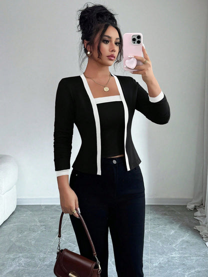 Cardigan Jacket And Vest Two-piece Set Tops