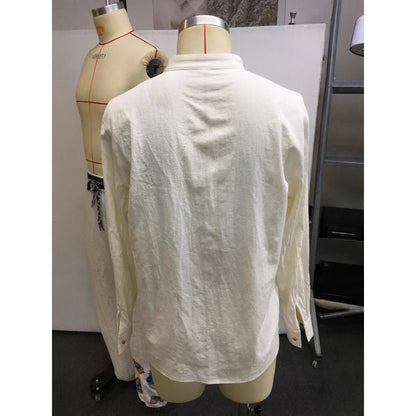 Retro Men's Casual Tops Open Collar Embroidered Shirt