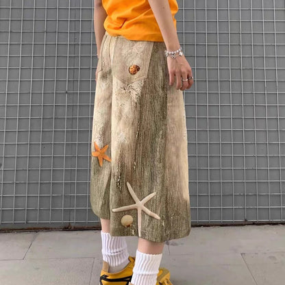 Women's American-style Retro Large Size Shell Cropped Pants