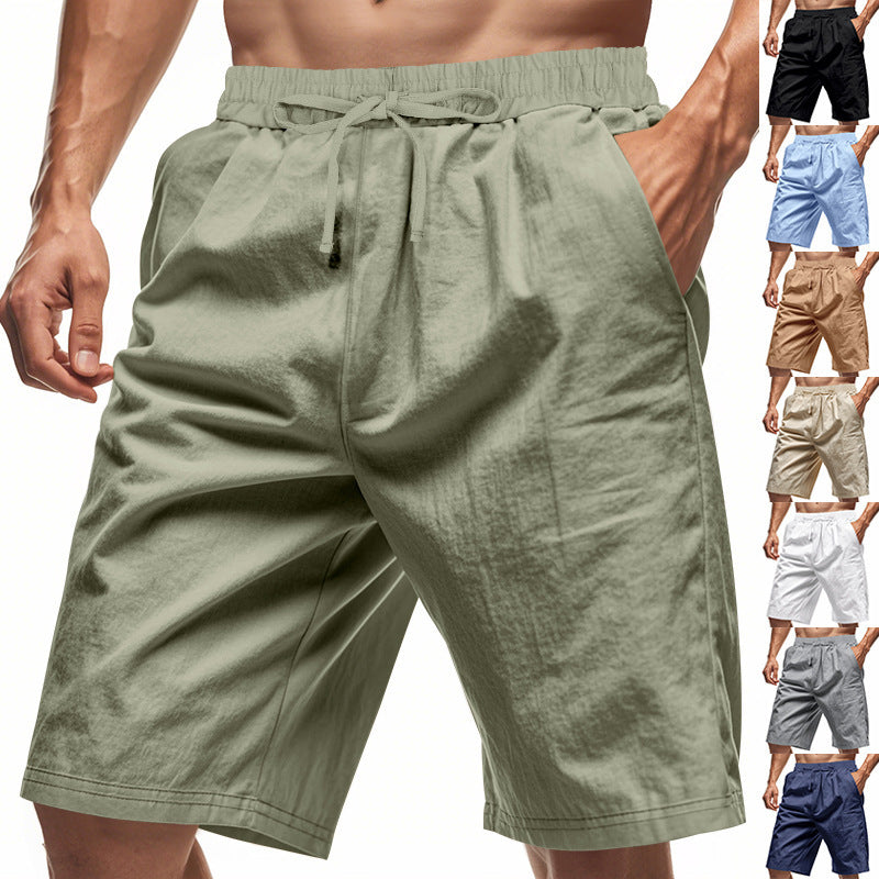 Men's Beach Pants Loose Casual Linen Solid Color Shorts