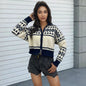 Women's Contrast Color Jacquard Weave Zip Knitwear