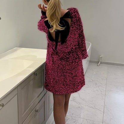 Sequined Long Sleeve Women's Skirt Dress
